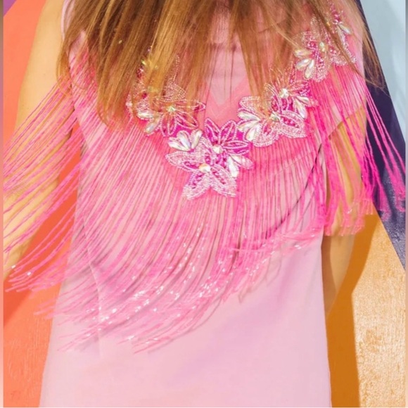 Queen of Sparkles Pink Hoodie Dress with Fringe - Picture 3 of 5